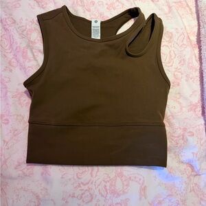 Lululemon brown tank top size 0 with slit in shoulder brand new.
